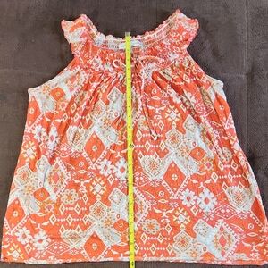 French Laundry Orange and White Patterned Blouse